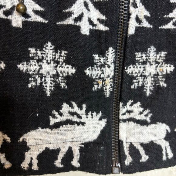 VTG Best Authentic Vest Black Large Moose Snowflake Full Zip Winter White Crop - Picture 3 of 9